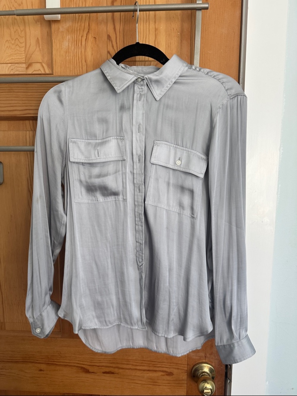 Light Gray Button-Front Silk Shirt